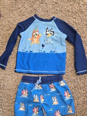Blue Cartoon Dog Kids Rash Guard Set - Unbranded